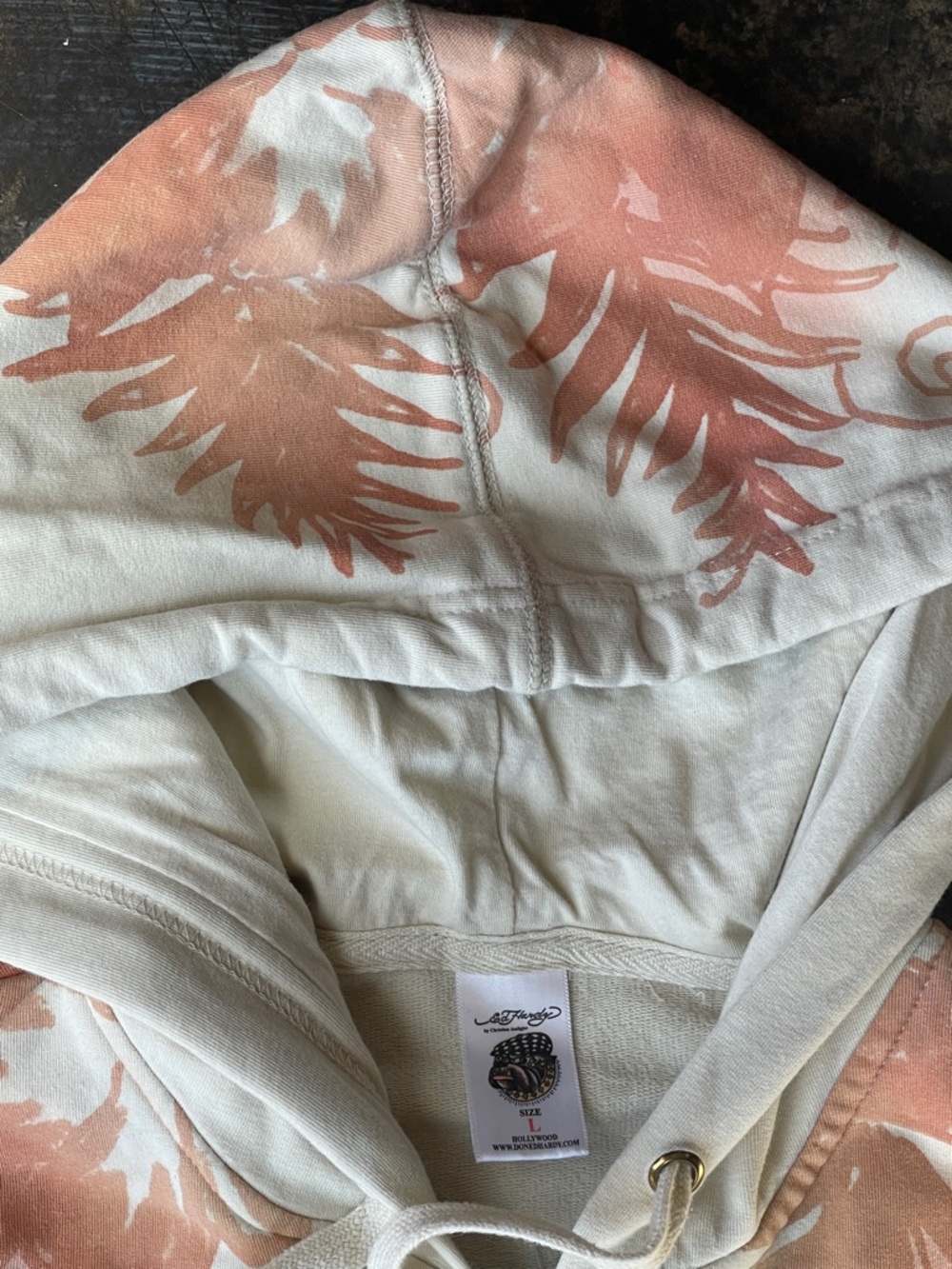 Ed Hardy Cream Hoodie with Purple and Gold Stud Accents - Picture 4 of 13